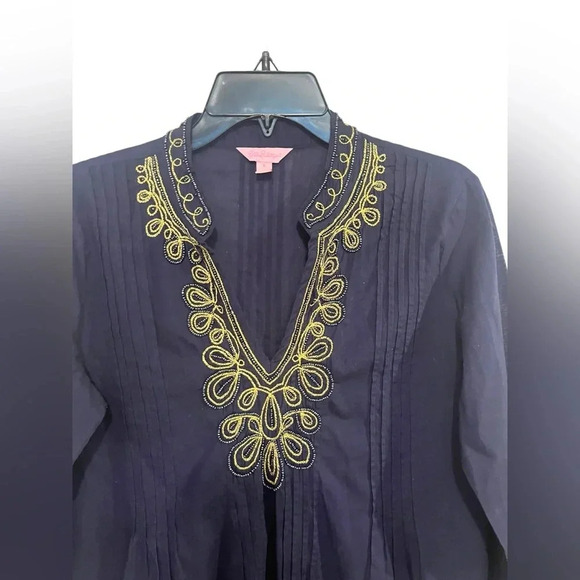 Lilly Pulitzer Sarasota Tunic True Navy Gold BEADED Top Small S - Picture 4 of 9